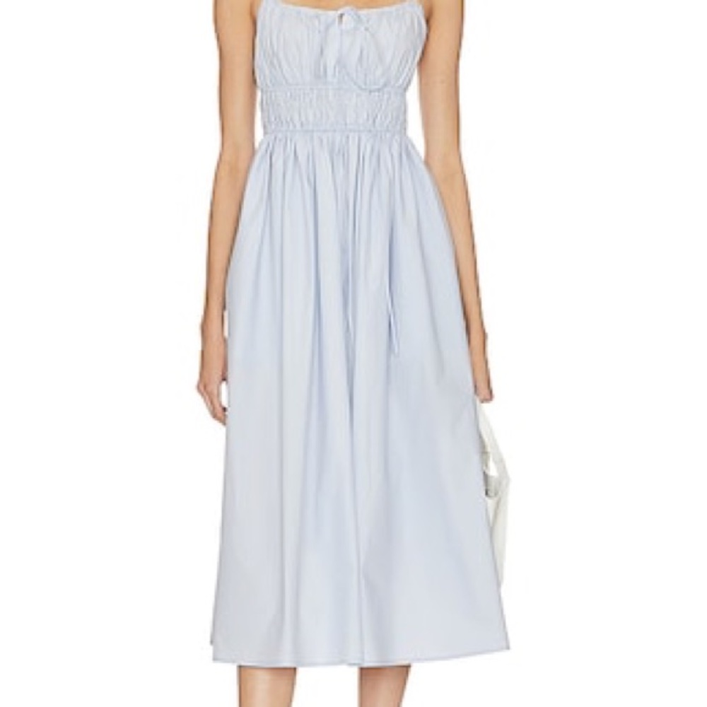 L'Academie Light Blue Smocked Midi Dress